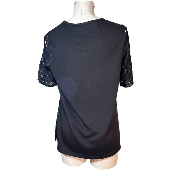 Women’s Quacker Factory Lace Black T Shirt Top Embellished Size S Faux Pearl - Picture 4 of 6